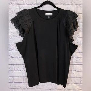 Eloquii Elements Black Eyelet Detail Short Sleeve Top NWT Plus Size 22/24 - Picture 1 of 6