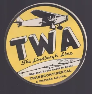 Etiqueta de equipaje vintage de 4" de diámetro TWA Lindbergh Line. Pequeño chip en margen derecho - Imagen 1 de 2