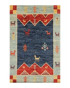 4 x 6 ft Navy Blue Animal Gabbeh Tribal Afghan Hand Knotted Wool Area Rug - Picture 1 of 17