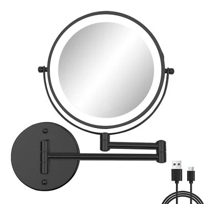 Перезаряжаемое настенное зеркало для макияжа с подсветкой 8 дюймов двустороннее увеличение Va... - Изображение 1 из 4