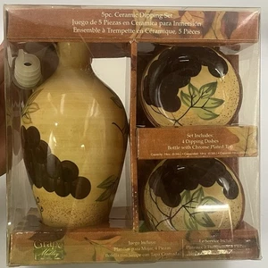 Traube Medley 5tlg Keramik Dip Set 4 Schalen 1 Flasche verchromt Ausgießer NEU - Bild 1 von 6