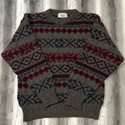 Винтажный шерстяной свитер Blarney Mills Fair Isle зимний рождественский уголь с круглым вырезом размер XL - Изображение 1 из 4