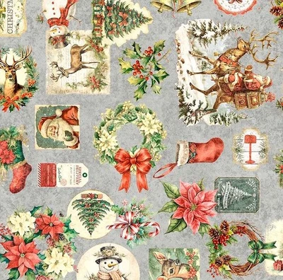Quilting Treasures - Holly Jolly - Collage de Navidad - Gris, Tela por POR Foto 1 de 4