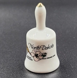 Miniature North Dakota Souvenir Bell Western Meadowlark Prairie Rose - Picture 1 of 8