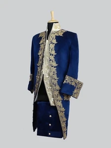 Majestic Opulence Attire – Royal Blue Velvet Sherwani with Golden Embroidery - Picture 1 of 5