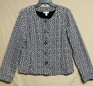 Charter Club Button-up Blazer Jacket Women's Size-L Black White Zebra Print - Picture 1 of 15