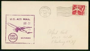 FIRST FLIGHT BALTIMORE - MIAMI AM-27 USA COVER 1964 with reverse MIAMI cancels - Picture 1 of 2