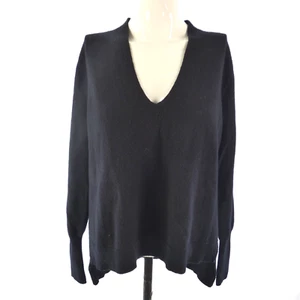 ME EM Jumper Merimo Wool Black Fine Knit Hi Low Boxy Oversized Lagenlook UK 6 - Picture 1 of 10
