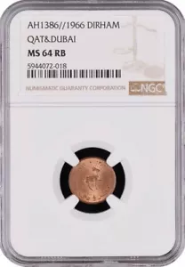 QATAR - DUBAI , 1 DIRHAM 1966 NGC MS 64 RB , RAREK - Picture 1 of 2