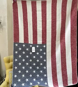 Reversible Stars & Stripes Throw Blanket Retro Style Flag Blanket Whipstitch - Picture 1 of 16