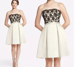 D. Tutura~Gather & Gown* Lace/Satin Mini Bridal Prom Party Dress Blk/Ivory~10 - Picture 1 of 11