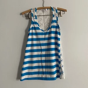 Kirra Women's Size Med Blue White Striped Scoop Neck Lace Back Tank Top - Picture 1 of 5