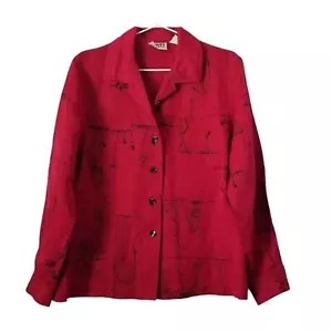 Vintage Chico's Animal Safari Silk & Linen Red & Black Jacket size Medium - Picture 1 of 10