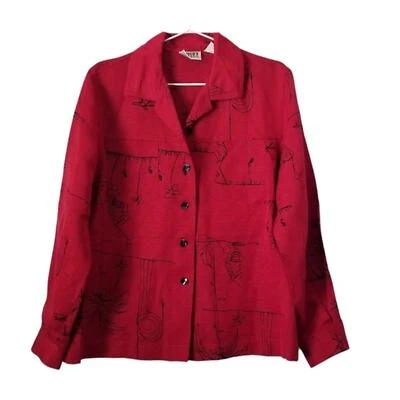 Chaqueta vintage Chico's Animal Safari seda y lino roja y negra talla mediana Foto 1 de 4