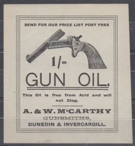 NEW ZEALAND MCARTHY GUN OIL 1/- CINDERELLA GUMMED LABEL (ID:73/D60638) - Picture 1 of 1