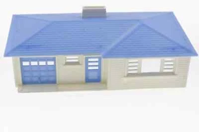 Vintage Plasticville Ranch House White Walls, Blue Roof, Blue Doors - Image 1 of 4
