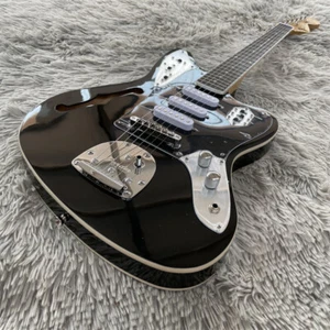 Black Electric Guitar 6 String Semi-Hollow Body Rosewood Fretboard Chrome Parts - Picture 1 of 6