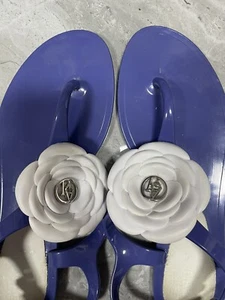 Pre-owned Authentic Armani Camellia Flower Blue Sandals Size EU 37 - Picture 1 of 4