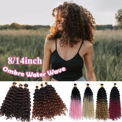 Ombre Afro Water Wave Hair Crochet Extensions Kinky Curly Braids Natural Black - Image 1 of 4