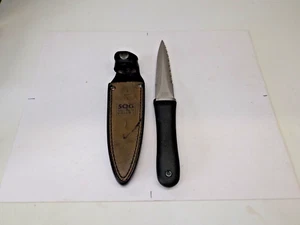 Vintage 1999-2000 SOG S-14 Pentagon Knife w/Leather Clip-on Sheath 5" Seki Japan - Picture 1 of 14