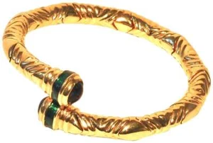 JOSEPH ESPOSITO VINTAGE, GOLD TEXTURED BRACELET WITH NAVY CABOCHON ENDS - Picture 1 of 1