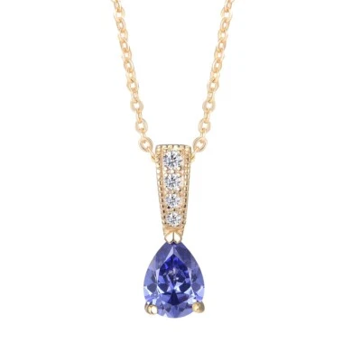 Ladies 9 Carat Gold on Sterling 925 Silver Sapphire & Tanzanite Pendant Necklace - Изображение 1 из 4