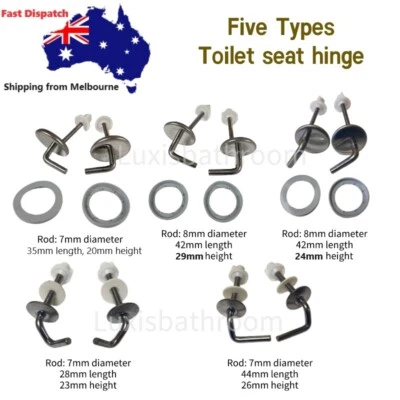 Bisagra de asiento de inodoro de acero inoxidable con varilla de 7 mm 8 mm de diámetro Imperial Caroma en forma de L Foto 1 de 4