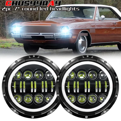 Faro LED redondo alto/bajo de 7 pulgadas 2 piezas para Dodge Dart 1968 1969 1970 1971 1973-74 Foto 1 de 4