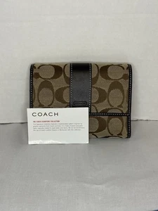Coach Signature Canvas Trifold Geldbörse Braun Leder Beige Medium Unisex - Bild 1 von 11