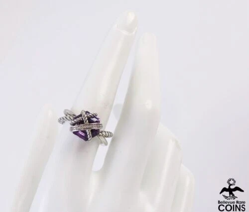 Anillo de cóctel David Yurman ~0,03 CTW diamante amatista plata esterlina talla 8,25 Foto 1 de 1