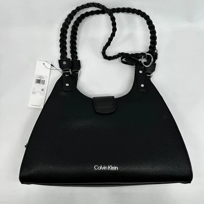 Calvin Klein Shelly Novelty Satchel Bag Black Women's Inner Pockets Leather - Image 1 of 4