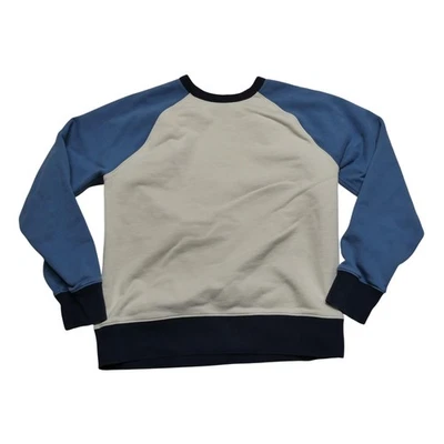 Sudadera J Crew Mujer M Azul Crema Auténtica Polar Raglán Cuello Redondo Algodón Foto 1 de 4