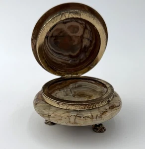 Vintage Onyx Stein Schmuckschatulle mit Fuß rund Klappdeckel Schmuckhalter  - Bild 1 von 8