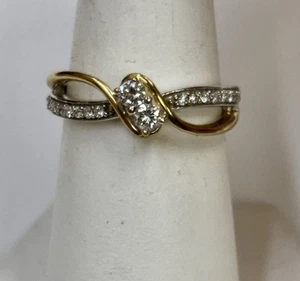 10K Two Tone Gold Diamond Band Size 6.75 - Picture 1 of 6