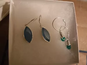Set of 2 Pair Silver Pierced Earrings -NWOT - Picture 1 of 5
