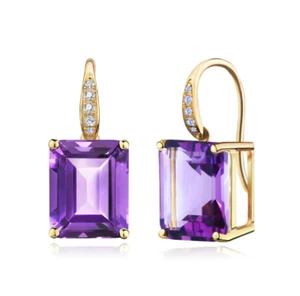 925 Silver Amethyst & Diamond 925 Sterling Silver Accent Rectangle Earrings Gift - Picture 1 of 13