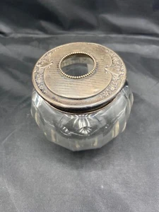 Sterling Silver Antique Hair Receiver & Crystal Jar Ca. 1920 - Picture 1 of 6