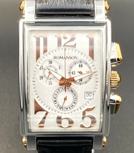 🇨🇭 ROMANSON CHRONOGRAPH ADEL TANK TL6599 DAY DATE SWISS SAPPHIRE MEN WATCH - Picture 1 of 11