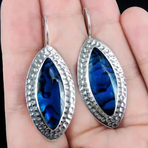 Pendientes de plata de ley 925 concha de abulón Paua azul hechos a mano joyas - Imagen 1 de 5