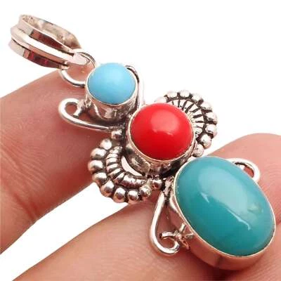 Chalcedony Gemstone Silver Plated Handmade Pendant Jewelry Gift 1.46" P-14223 - image 1 of 3