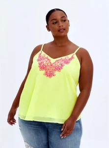 BNWT Torrid Plus Size 2(18/20) Pink Embroidered V-Neck Sleeveless Neon Lime Top - Picture 1 of 9