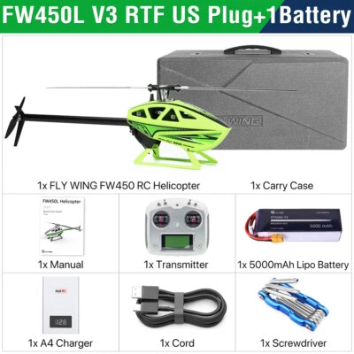 Fly Wing FW450L V3 6CH GPS 3D Hovering ACE Flight Control RC RTF/ BNF Helicopter - Image 1 of 4