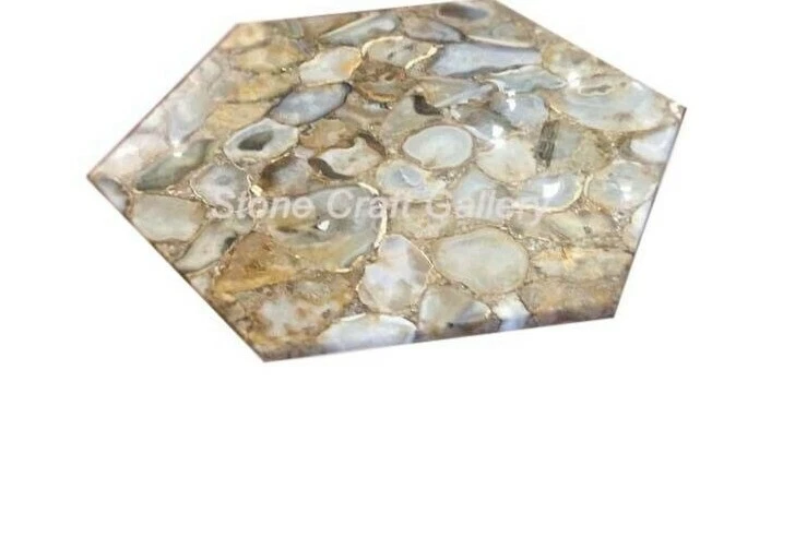 18" Golden Agate Corner Side Table Top Handmade Work Art Home decor - Image 1 of 1