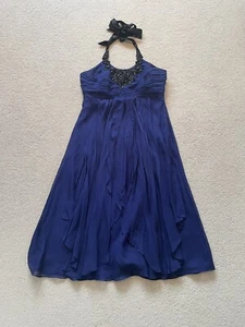 MONSOON Dress Silk Cobalt Blue Fit & Flare Halter Neck Beads Occasion UK 12 - Picture 1 of 16