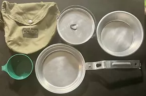 Vintage Palco Aluminum Nesting Campers Mess Kit with Original Carrying Bag - Picture 1 of 24