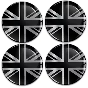 4 x 45 mm tappo centrale ruota adesivi universali emblema decalcomanie distintivo argento bandiera Regno Unito - Foto 1 di 4