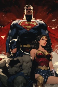 TRINITY PAINTING Fine Art Print 13x19 Limited 1/30 SUPERMAN BATMAN WONDER WOMAN - Picture 1 of 1