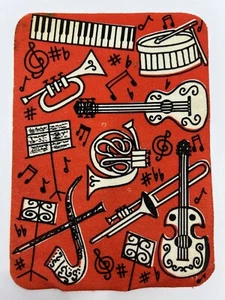 VTG 1960s IRON ON PATCH MUSIC NOTES/GUITAR/DRUMS BEATNIK JAZZ ROCKABILLY MOD - Picture 1 of 7