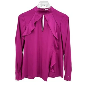 Parker Ciani Solid Pink Ruffle Keyhole Mock Neck Long Sleeve Blouse Size XS Top - Picture 1 of 12