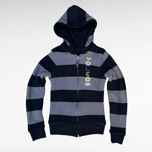 Vintage Y2K Volcom Reversible Striped Knit Full Zip Hoodie Gray/Black Size XS - Picture 1 of 6